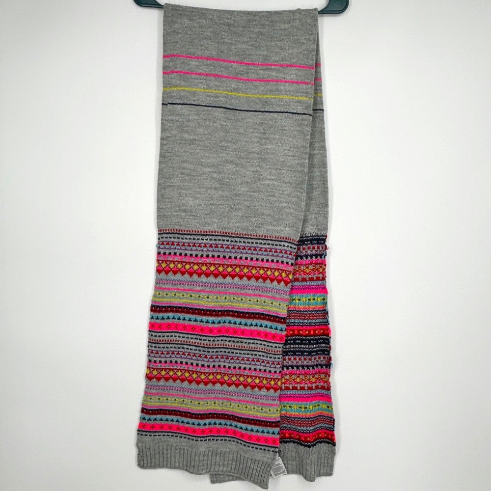 Gap Womens One Size Winter Scarf Heather Gray Multi Stripe Rectangular Acrylic